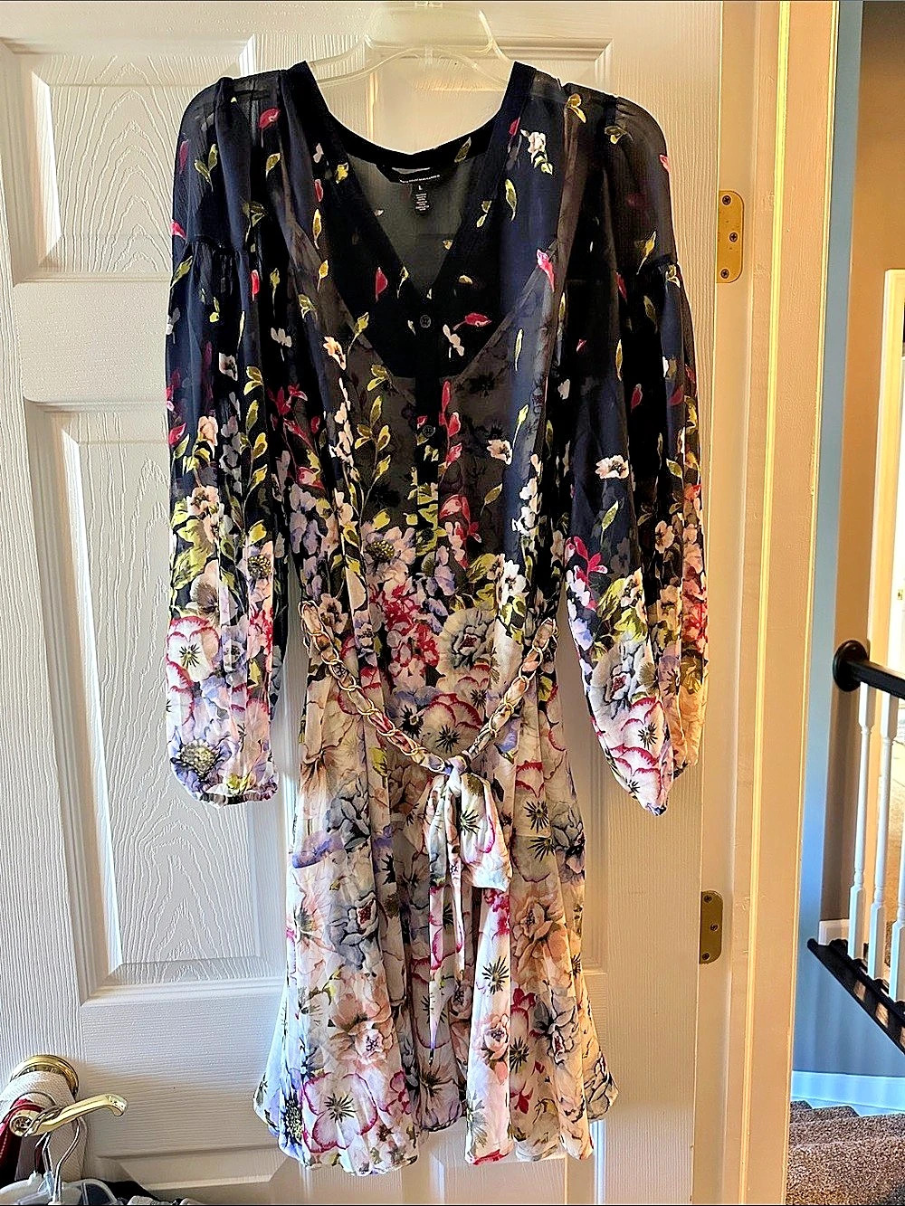 White House Black Market Floral Mini Dress Black & Multicolor Large
